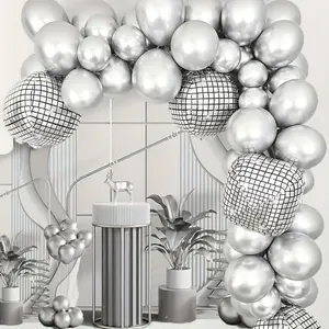 62 Pcs Silver Balloon Garland Arch Kit - Metallic Silver, Gray, and White Balloons in Various Sizes for Birthday, Disco Party, Graduation, Baby Shower, Wedding, and Holiday Decorations