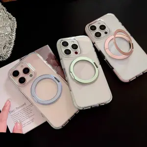 High quality transparent phone case compatible with iPhone 17, 16, 15, 14, 13, 12 Pro Max Plus 17Air, compatible with wireless charging, with adjustable rotating bracket, compatible with MagSafe,  shockproof, anti yellowing, anti fingerprint