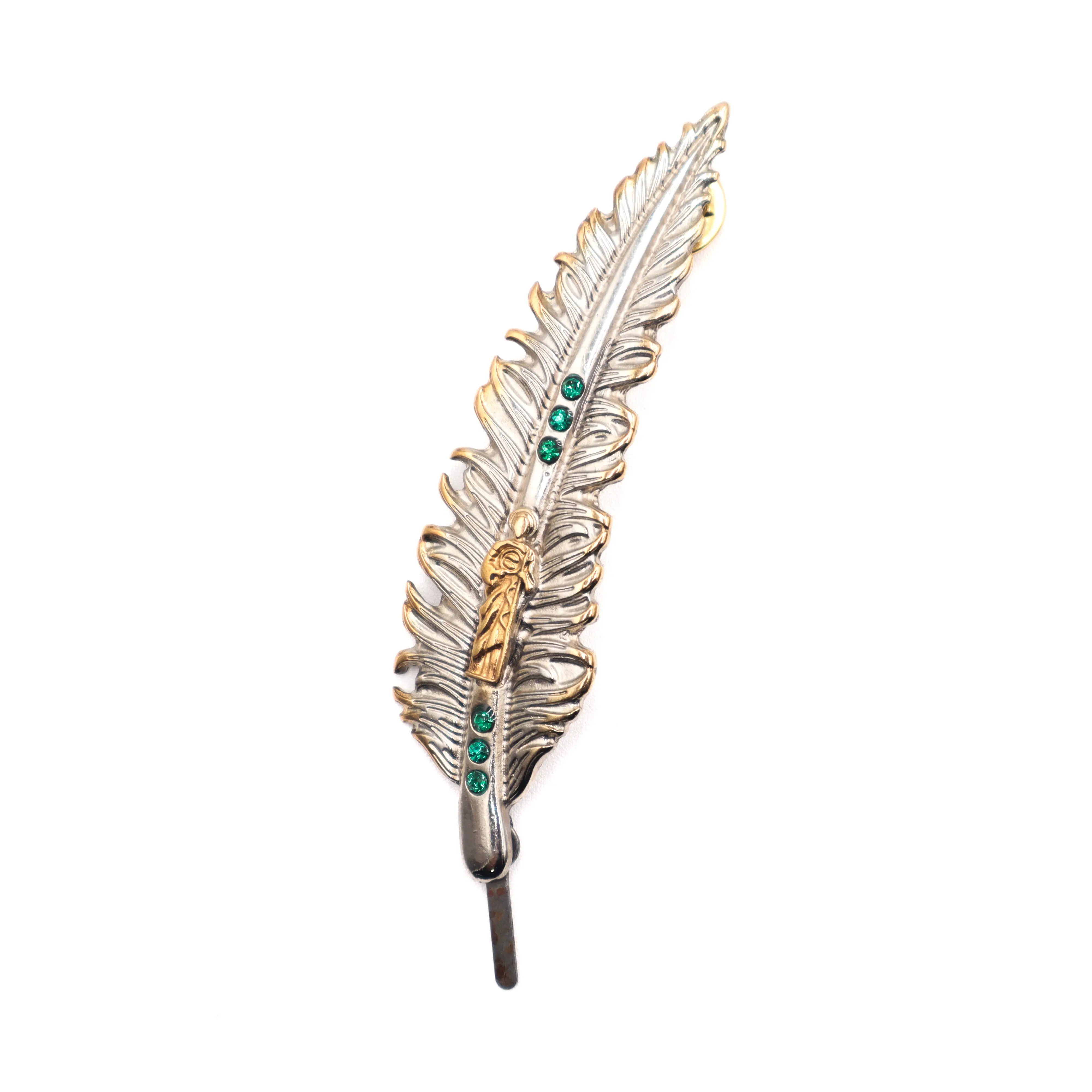 Pluma de Metal Plata con Oro - San Judas Piedra Verde