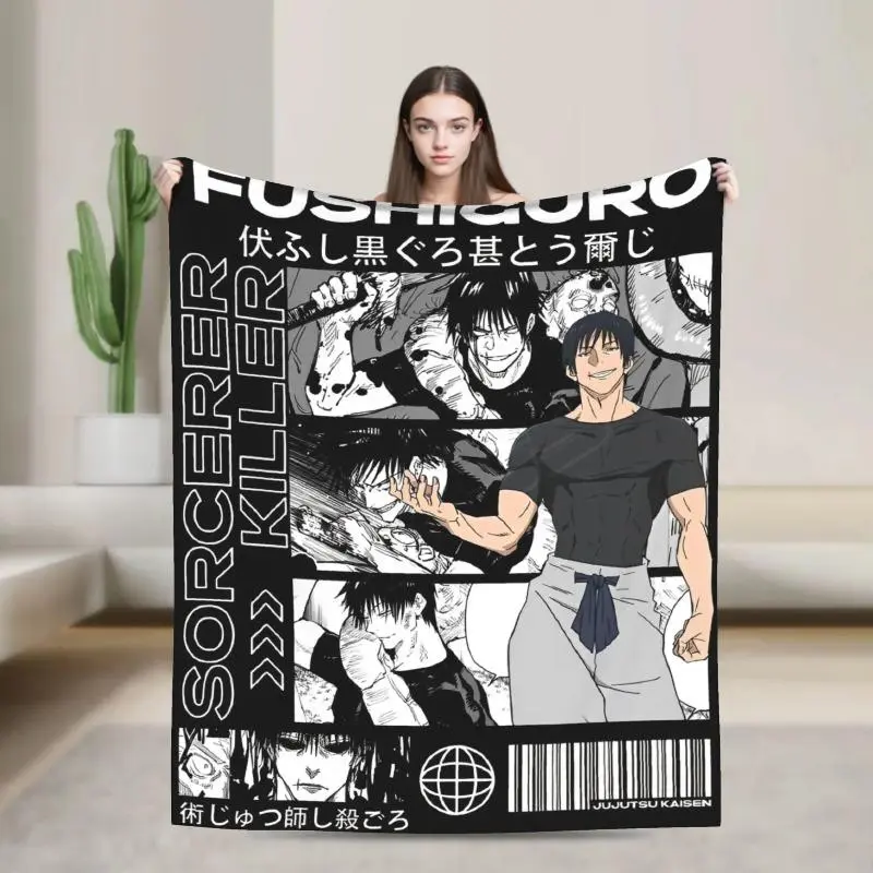 Jujutsu Kaisen Toji Fushiguro Flannel Blanket - Ultra Soft Knitted Fleece, Cozy Warm Lightweight, Sorcerer Killer Style Throw for Bedroom Couch, Ideal Gift for Anime Fans, Flannel Blankets