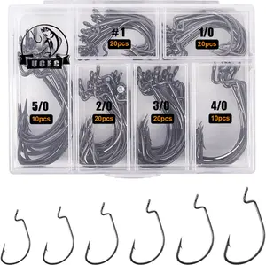 UCEC Fishing Hooks, EWG Offset Worm Hooks Bass Hooks Wide Gap 2X Strong Senko Bait Texas Rig Jig Fish Hooks for Trout Saltwater Freshwater