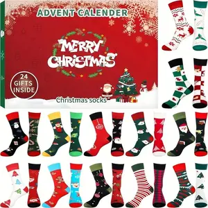 24pcs Socks Holiday Surprise Calendar, Christmas and New Year Countdown, 24 Days Gift, No Power Needed, Durable Material