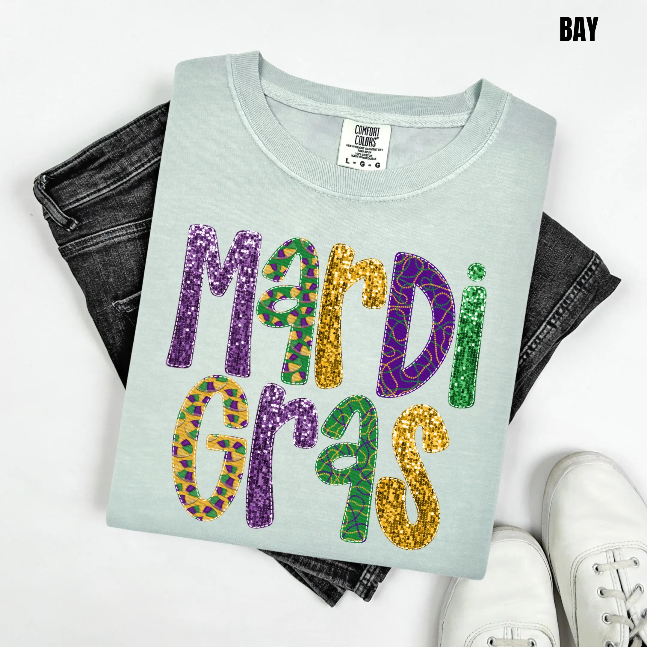 Mardi Gras Fake Glitter Comfort Colors T-Shirt 'NLB'