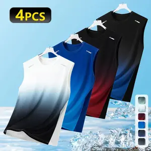 4-Pack Gradient Color Sleeveless Men’s Tank Tops for Summer – Quick-Dry Ice Silk, Breathable Sports/Fitness/Running Vest Shirts