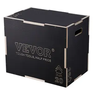 VEVOR 3 in 1 Plyometric Jump Box,  24/20/16 Inch Wooden Plyo Box, Platform & Jumping Agility Box, Anti-Slip Fitness Exercise Step Up Box for Home Gym Training, Conditioning Strength Training, Black