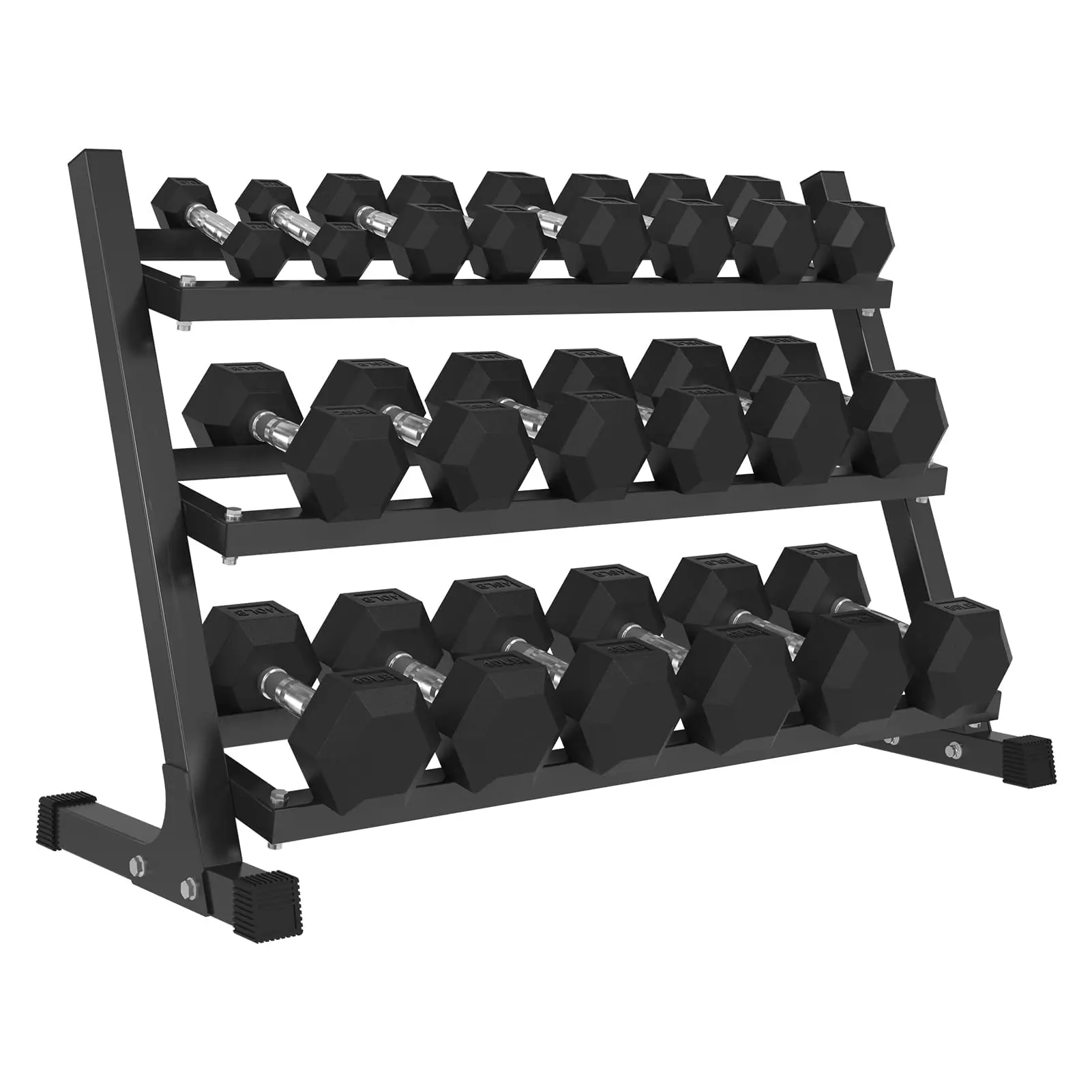 [7 packages shipping] MIKOLO Dumbbell Set with Rack, Rubber Hex Dumbbells with Chrome Handles, Multiple Weight Options 450/550LB for Home Gym Strength Training