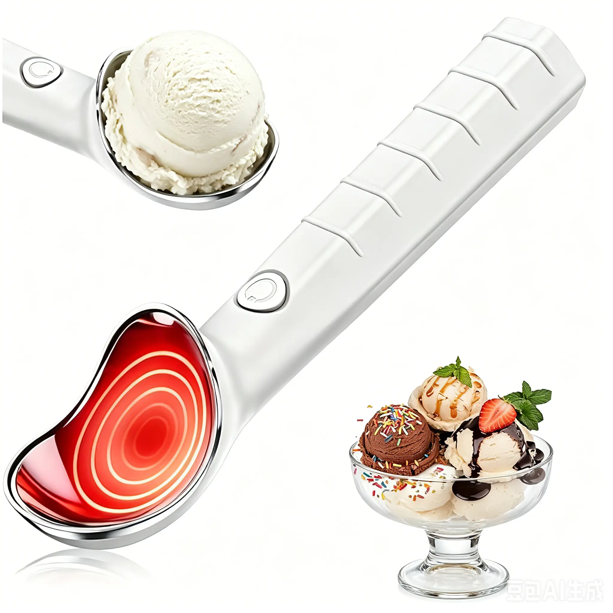 Heated Ice Cream Scoop Rechargeable,  Ergonomic Effort-Saving Design for Hard Ice Cream, Heats to 158°F for Hard Ice Cream, Easy for Seniors & Kids, IP67 Waterproof (White)