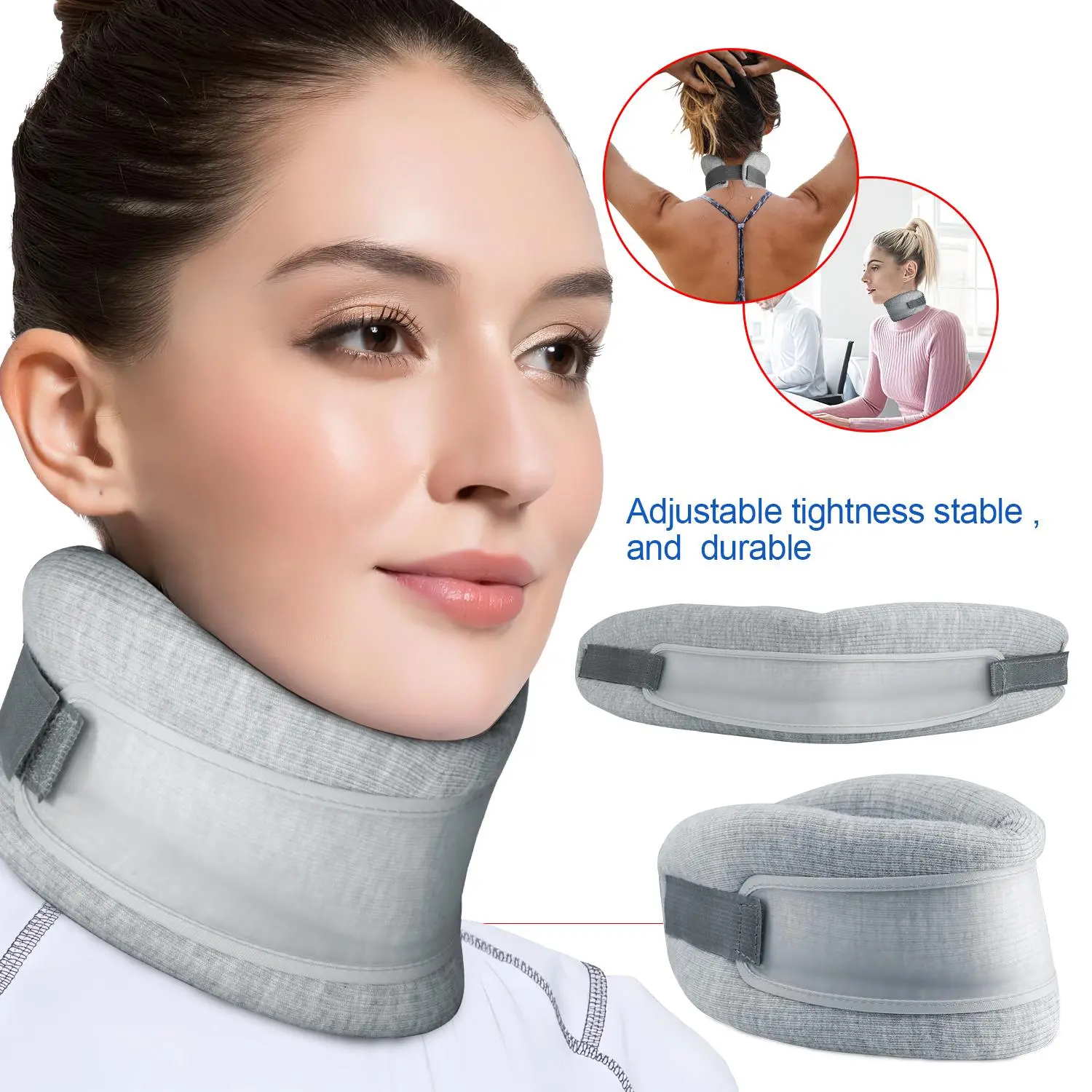 Cervical Neck Collar Support,Breatheable Knitted Fabric Medium Density Sponge,Adjustable Velcro Tightness,Streamlined 3-Stage Neck Support,Reduce Local Pressure Correct Posture,for Working,Driving,Studying Daily Use