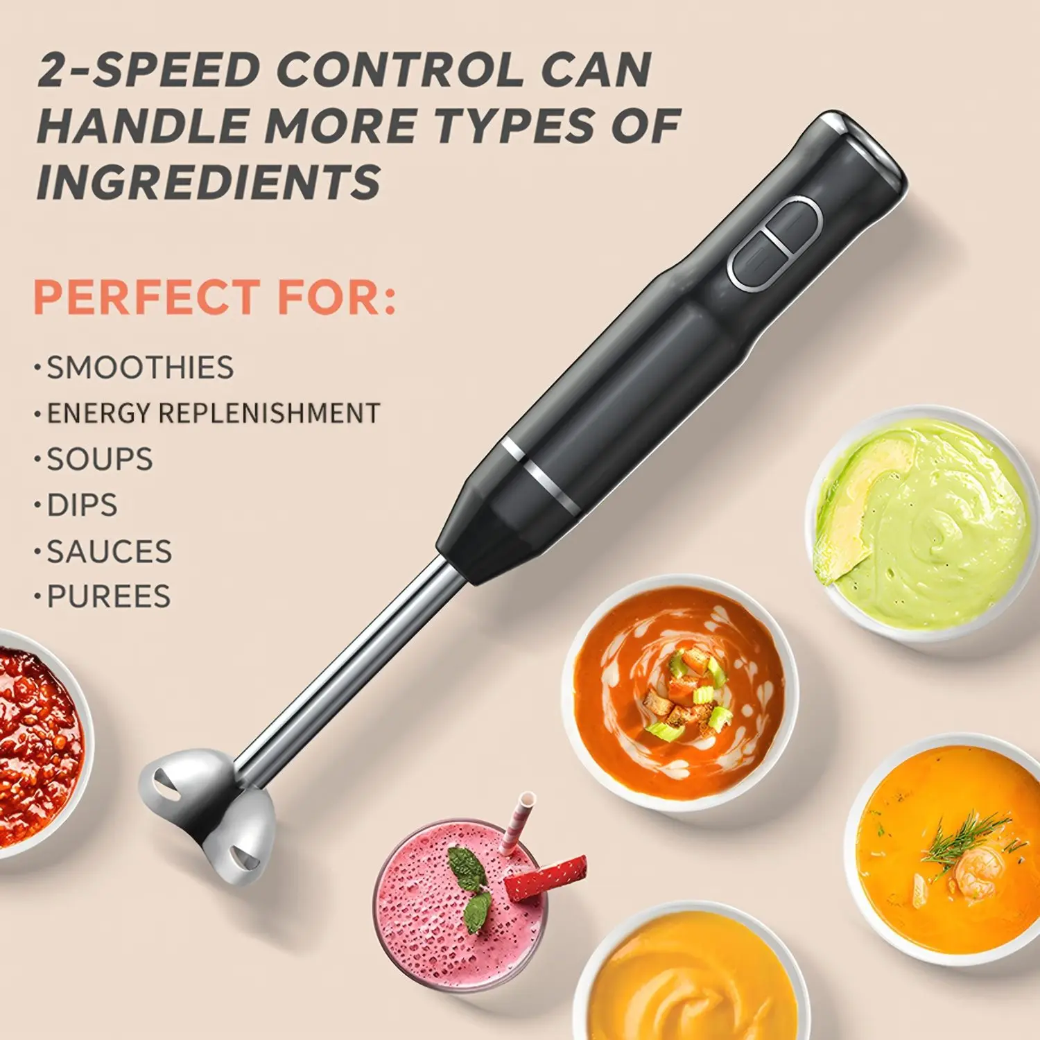 Lalayuan Electric Immersion Blender, Power Handheld Blender, 400W Portable Stick Mixer with 2 Mixing Speeds&Turbo Mode, 304 Stainless Steel Blades, Easy to Grip Speed Corded Hand Mixer, Perfect for Soup Smoothie Puree Food Fruit, with Detachable Base