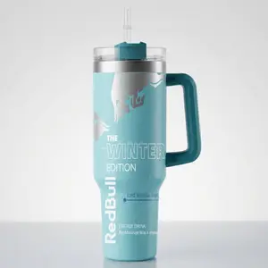 Bull Energy Drink Custom 40oz Insulated Tumbler with Handle & Straw | Energy Drink Inspired Travel Mug for Hot & Cold Drinks