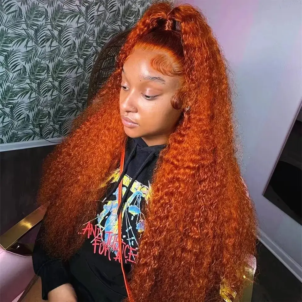 Bling Hair 13x6 Ginger Oranger Deep Wave Wig 13x4 13x6 Lace Human Hair Wig For Women Hd Transparent Lace Front Wigs Curly Wave Pre Plucked With Baby Hair 180% Density