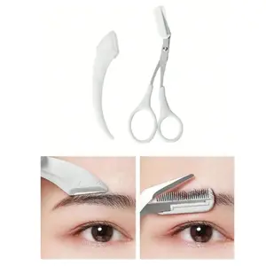 2pcs Eyebrow Trimmer Scissor With Comb Lady Woman Men Hair Removal Grooming Shaping Stainless Steel Eyebrow Remover Makeup Tool Hair Removal,Face Hair Removal,Hair Trimmer,Hair Trimmer,Barber Supplies,Haircut , Bag,Organizer,Storage,Hair Accessories