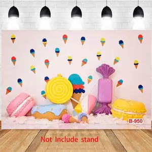Photography Background Macaron Dessert Lollipop Ice Cream Theme Birthday Party Photo Studio Backdrop
