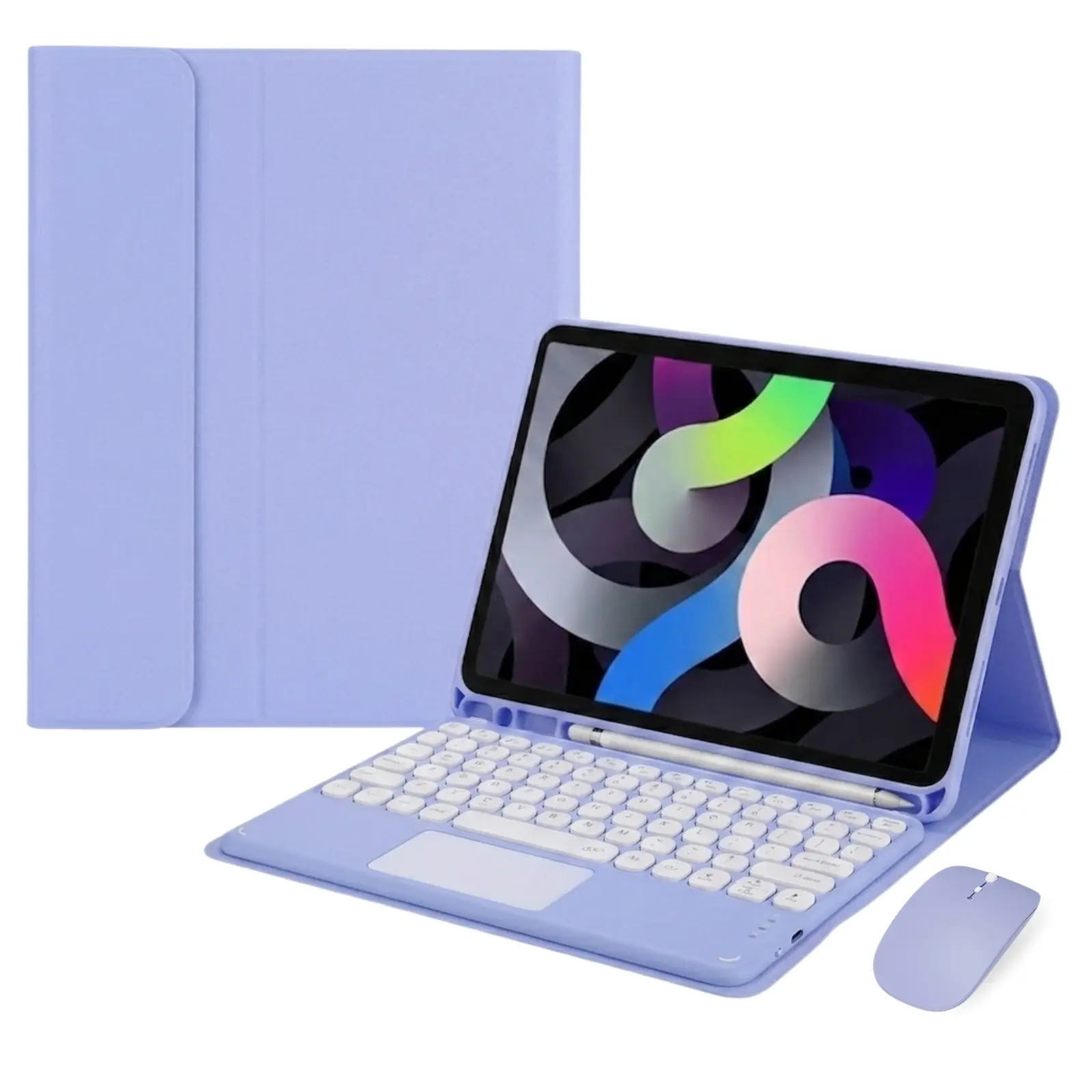 iPad 10.2 Inch 9th/8th/7th Generation Keyboard Case with Mouse, iPad Accessories, Detachable Wireless Keyboard & Mouse, Folio Stand, Soft TPU Back Shell, Purple