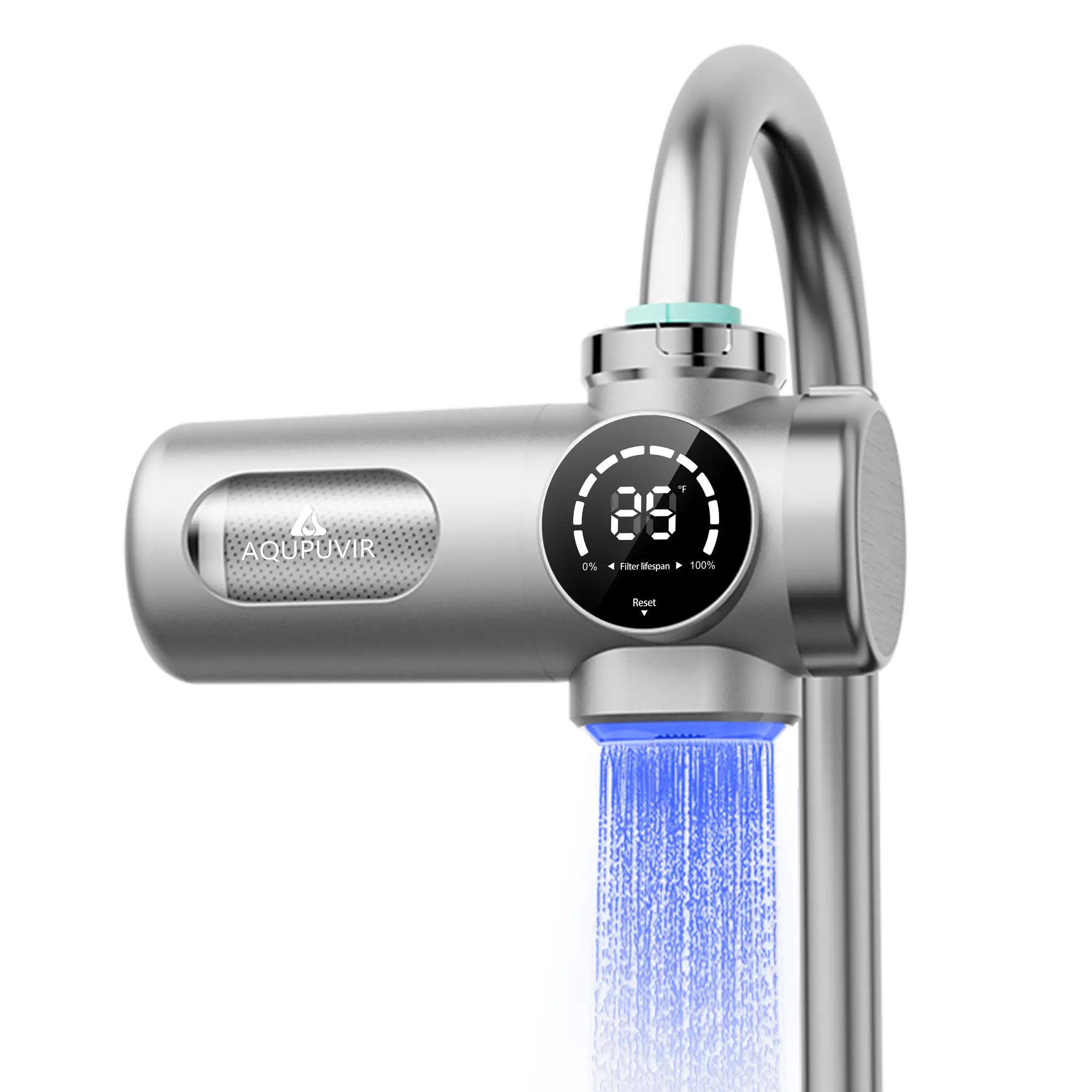 AQUPUVIR Smart Faucet Water Filter for Bathroom Sink, Face Washing Water Filter with Filter Life & Temperature Display, Water-Powered, Easy Install