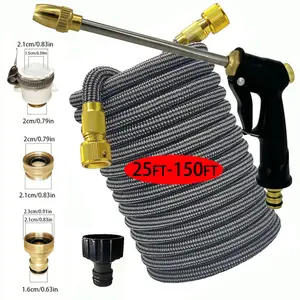 Garden Hose 25-150ft, Aluminum Connectors, High Pressure Spray Gun Nozzle, Expandable, Portable Garden Hose, Durable, Flexible Design, Outdoor Watering Needs, Rubber Hose