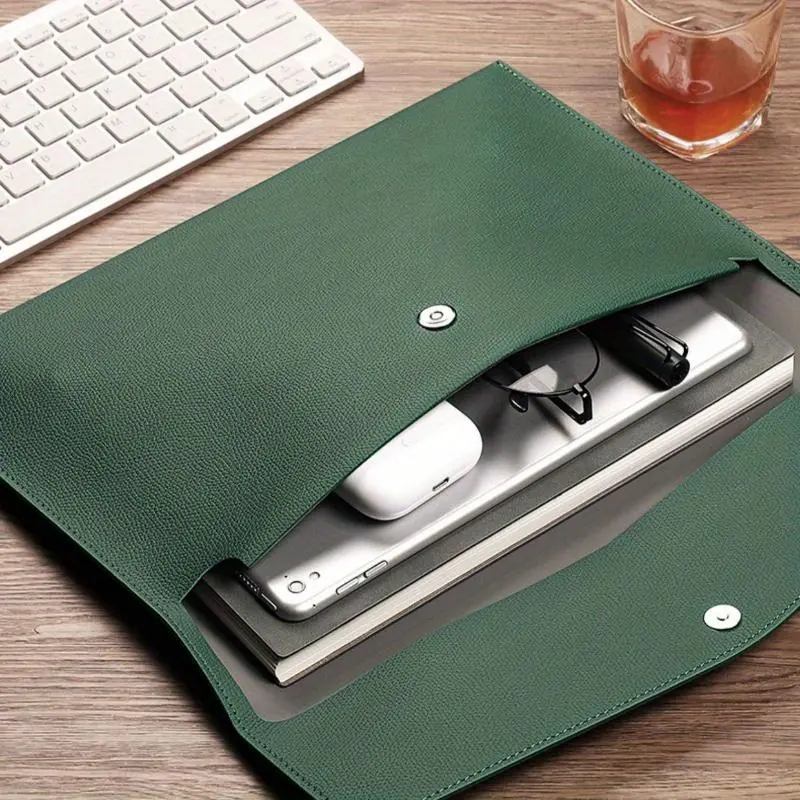 A4 Size Leather Folder File Bag, 1 Count Waterproof Business Document Bag, Portable Durable File Organizer for Home Office School Travel