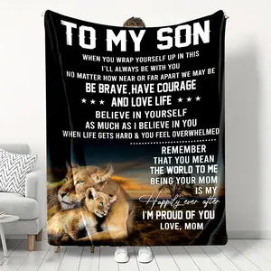 Lion & Letter Pattern Flannel Blanket, 1/2 Counts Soft Warming Throw Blanket, Air-Conditioning  Machine Washable  Quilt For Home Couch Bed Sofa Office School, Gift For Son, Soft Cozy Blanket