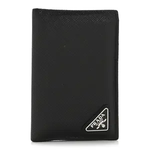 Pre-owned PRADA Leather Small Leather Goods Saffiano Triangle Card Holder Black