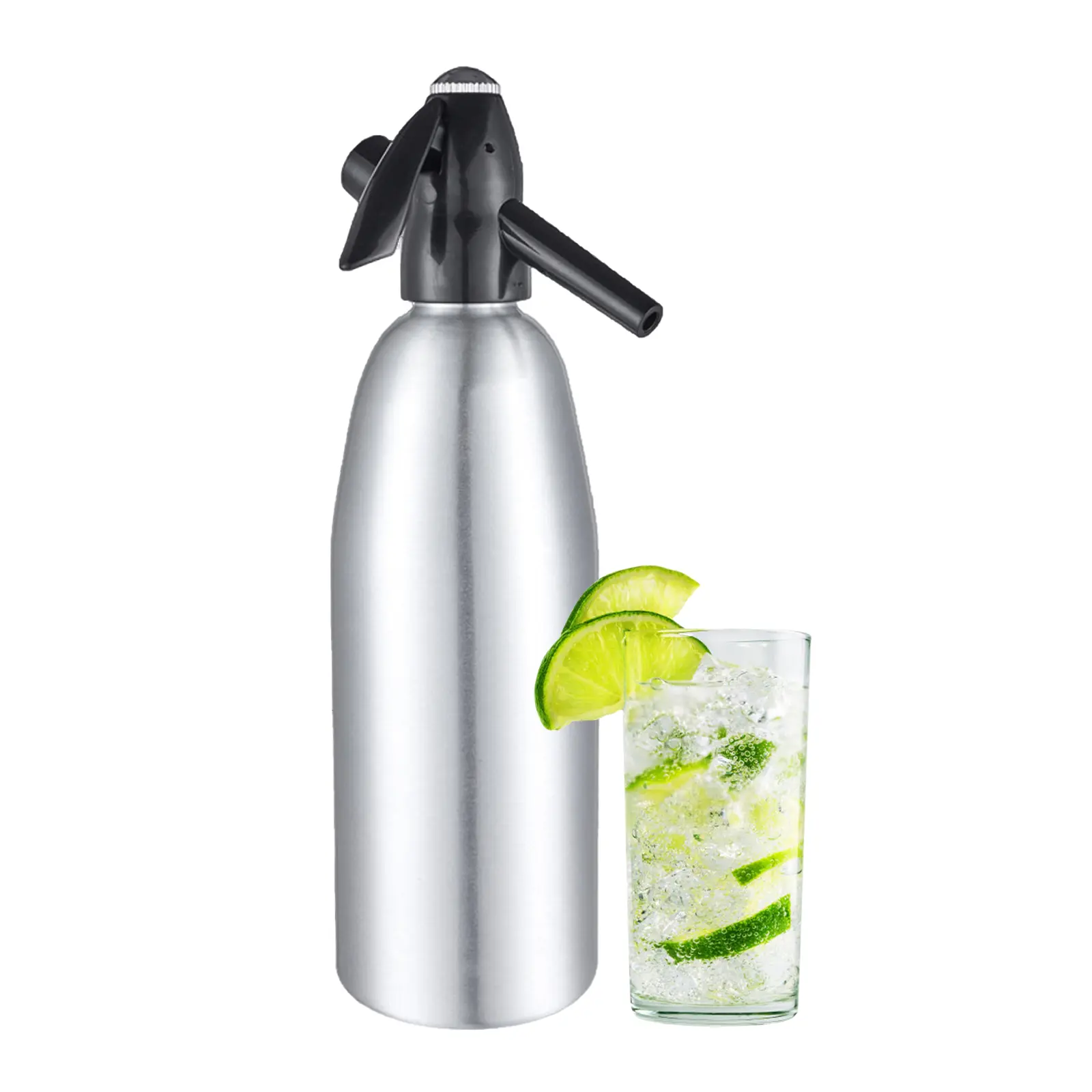 1000 ml (1L) Aluminium Soda Siphon - Easy-to-Use PC Carbonated Water Maker with Durable Pressure Regulator, Secure Threading Lid, 9.5x9.5x3.3 cm Portable Kitchen Drinkware for Home, Outdoor DIY Cocktails (Uses 8g CO2 Cartridges, Not Included)