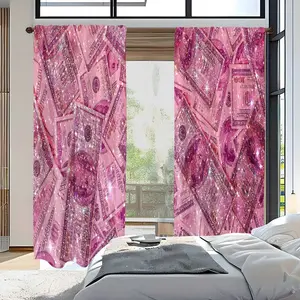 2pc pink money curtains, with their vibrant design, are the perfect gift for friends and are suitable for home decoration in dormitories, bedrooms, living rooms, kitchens, dining rooms, studies, cafes, hotels, apartments, and other places, Window Curtain