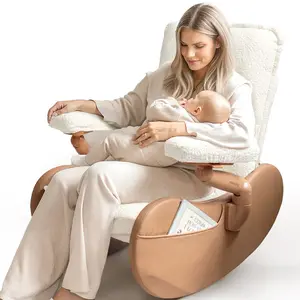 MAMAZING Lullabud Nursery Rocking Chair Glider with Adjustable Armrests for Breastfeeding, Upholstered Nursing Chair with Removable Cover for Mom and Baby