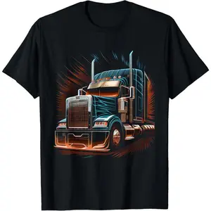 Menswear Short-Sleeve Pure Cotton Fabric Round Neck Graphic 18 Wheeler Truck Driver Trucker T-Shirt
