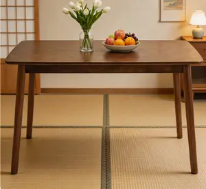 47 Inch Walnut Solid Wood Rectangular Dining Table, Mid Century Modern Kitchen Table with Smooth Rounded Corners, Easy Assembly Compact Wooden Dinner Table, Trendy Home Furniture for Dining Room Kitchen Living Room