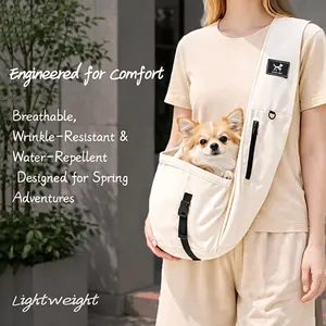 PAWPUBBY Breathable Air Layer Dog Sling Carrier - Ultra-Light Pet Papoose for Spring Travel & Picnic, Wide Padded Strap, Safety Tether & Storage Pockets, Machine Washable for Small Cats & Dogs up to 20lbs