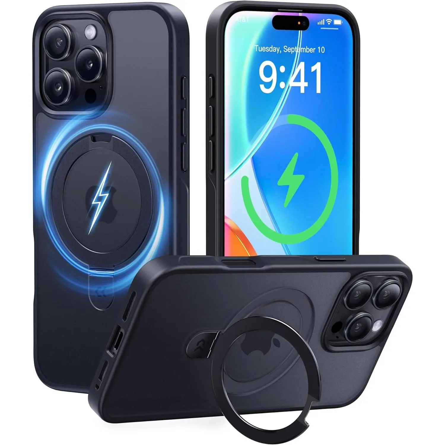 Magnetic Invisible Stand Phone Case for iPhone 17/16/15/14/13 Pro Max (6.9in), Military Shockproof Protection Cover, MagSafe-Compatible Ultra-Thin Translucent Matte Black Casing & Mobile Accessory, Smartphone, Handheld