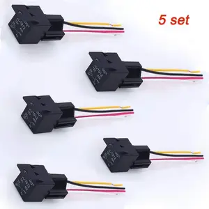 Automotive 4-Pin SPST Relay Set, 5 Packs 12V 30/40A with Wires and Harness Socket for Home Improvement Boilers & HVAC Accessories