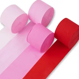 PartyWoo Pink Crepe Paper Streamers, 4 Rolls (1.8 in x 82 ft Each, 328 ft Total) - Dark, Light, Pastel Pink, Red for Wedding Decorations