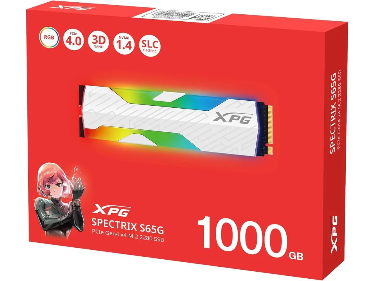 XPG SPECTRIX S65G 1TB Gen4 NVMe SSD with RGB Heatsink Up to 6,000 MB/s, PCIe 4 x4 M.2 2280 SSD, Solid State Drive, Work with PS5 SSPECTRIXS65G-1000G-CI