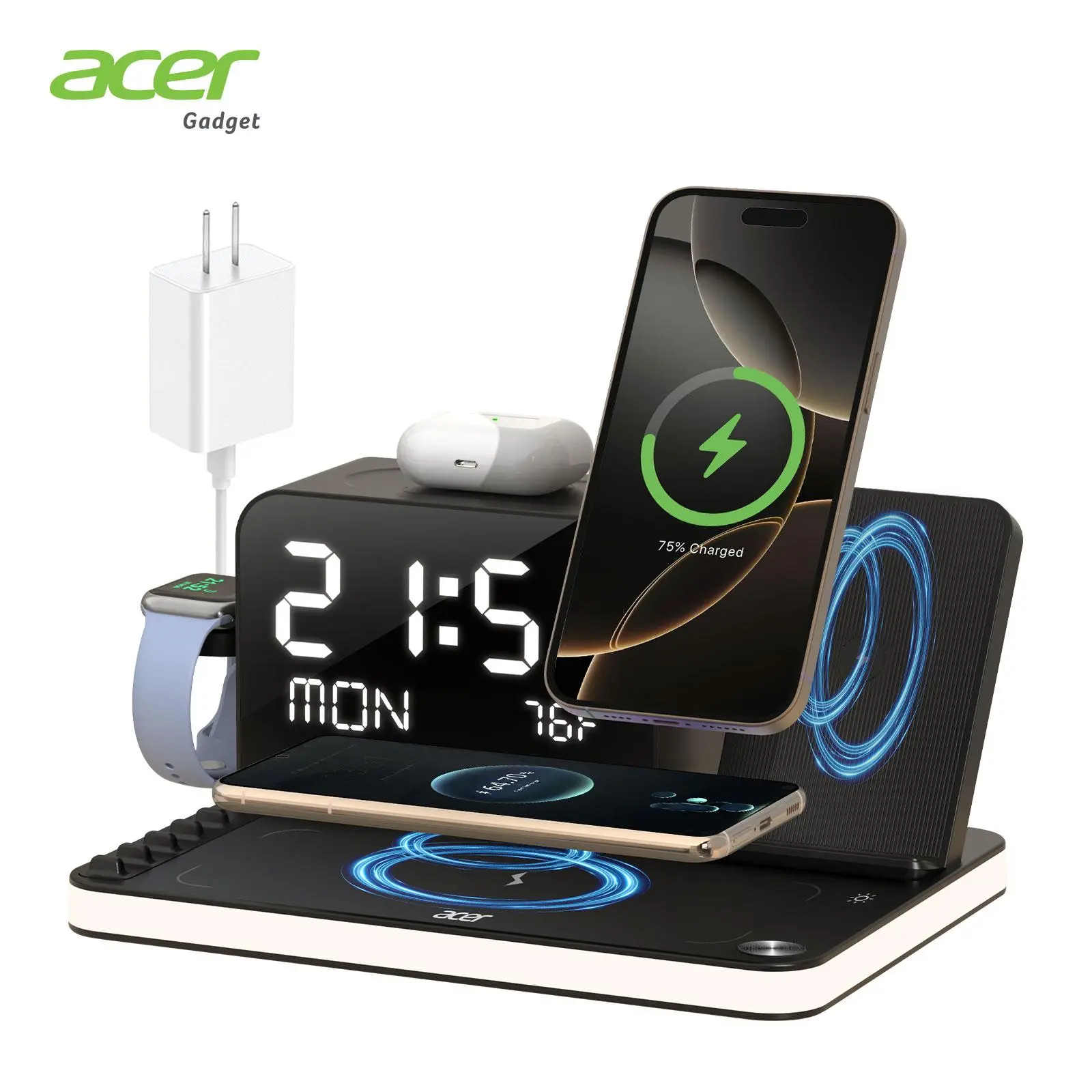 7-in-1 Wireless Charging Station with Clock & Night Light for iPhone, Android, Apple Watch & AirPods summerwins