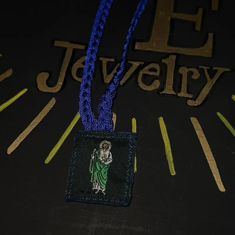 Religious Escarpulos in blue with our lady of Guadalupe and Saint jude Cross Charm Necklace Cross Design Escapuloros Escapulario