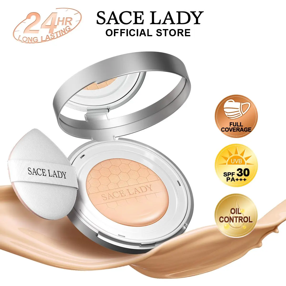 SACE LADY Oil Control BB Cushion Foundation - Full Coverage, Long Lasting, Ultra Matte, Sunscreen, Water Proof, Defense for All Skin Types, Covers Blemishes, Evens Tone, Any Daily Makeup Face Cosmetic