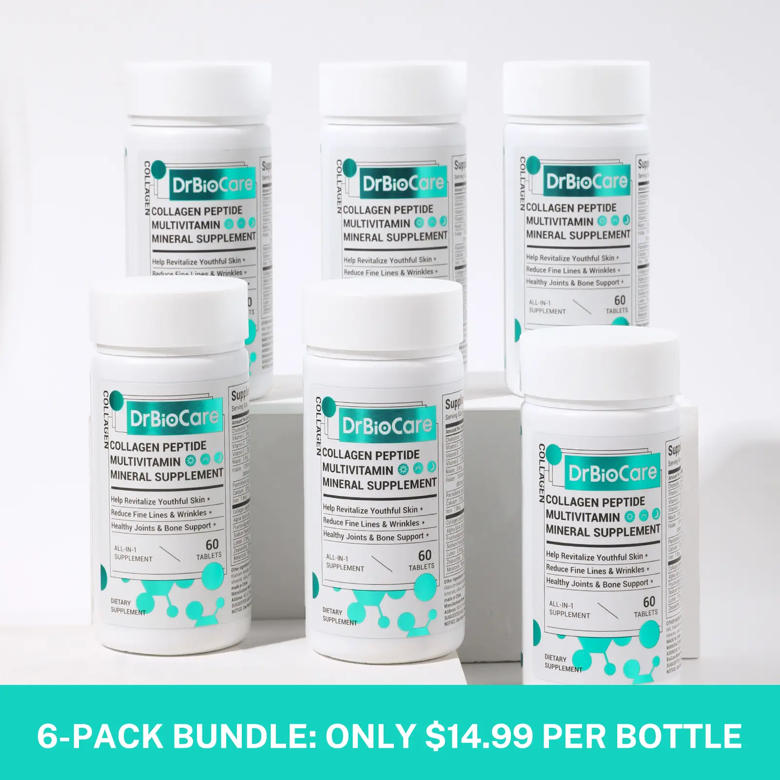 DrBioCare Collagen 6 bottle, Vitamin & Mineral, Contains Vitamin d3, Vitamin C, Probiotics, Vitamin E, Vitamin b & Multivitamin