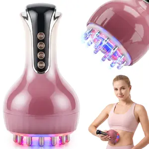 Gradient Pink 3-in-1 Electric Meridian Brush & Meridian Care Tool, 35-Speed Handheld Lymphatic Brush, Portable Massage Tools with Red Light, Pulsation & Vibration, USB Rechargeable Massager, Great Gift for Parents & Home Care Essential