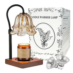 Flameless Gold Floral Candle Warmer Lamp with Timer, Adjustable Base Wax Melt Light for Fragrance & Modern Home Decor