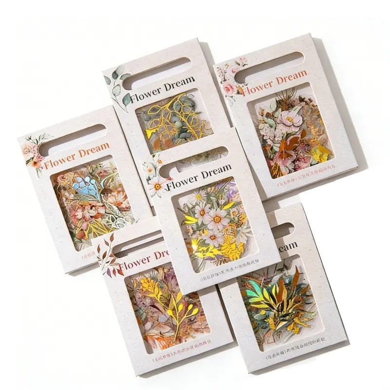 240 Pieces Botanical-Themed Retro Tent Material Gold Foil Hot Stamping Plant Stickers - 2.3-2.8 Inch Holographic Sewing Accessories for Scrapbook, Computer, Tablet