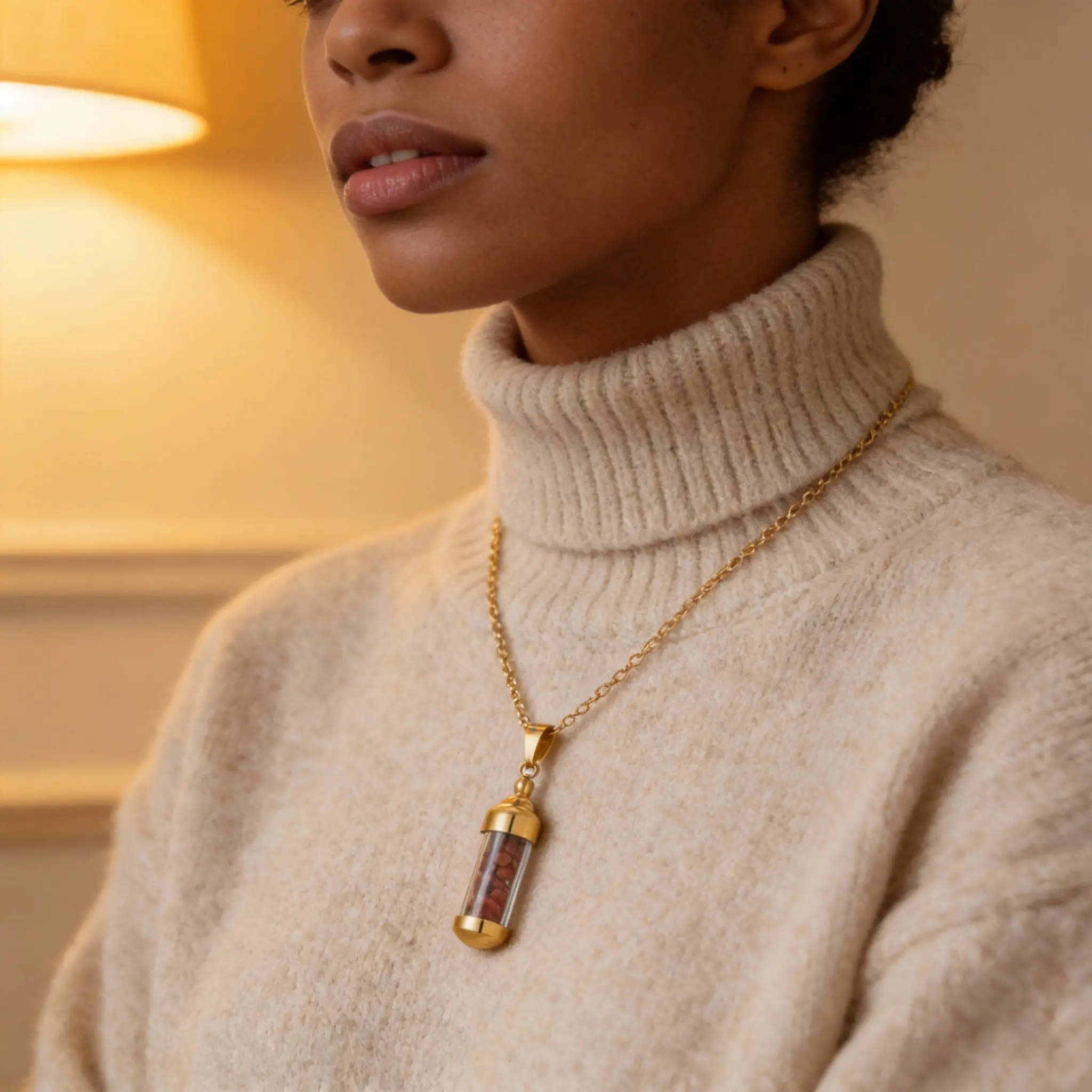 Gold Cuban Locket Chain with Secret Scent Vial, Natural Gemstone Fillings Hold Perfume Oils & Emit Calming Vibes, Classic Flat Link for Casual or Formal, Anti-Oxidation Shine, Layer or Solo, Great Valentine's Mother's Day Gift