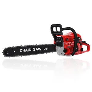 58CC Gas Powered Chainsaw 20 Inch 2-Stroke Handheld Cordless With Low Kickback Ergonomic Handle High-Power For Wood Cutting Tree Trimming Outdoor Use Red