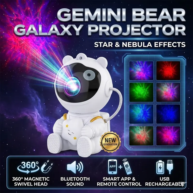Projector Night Light, Astronaut Shape Ceiling LED Light Projector with Variable Nebula Effect & All- round Rotation, Starry Lamp Projector Ambient Light, Gift