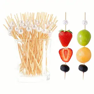 100pcs Pearl Bamboo Toothpicks, 4.7 Inch Appetizer Picks, Ideal for Fruits, Cupcakes, Deli Foods, Party Decorations, Party Supplies