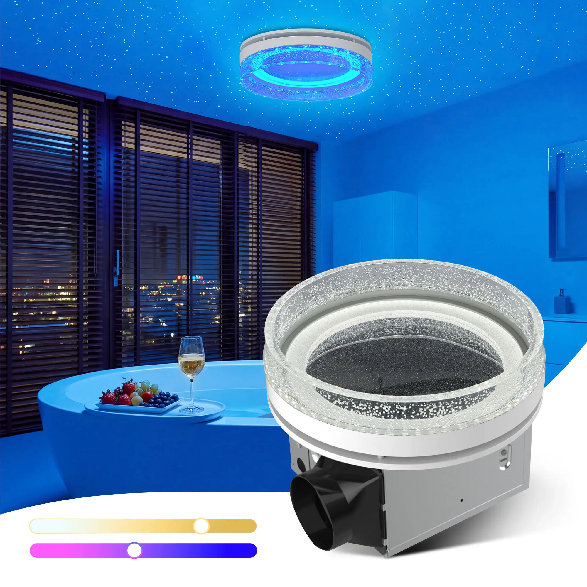 Akicon Starlight Ventilation Fan - Dimmable 3CCT LED, Starry Night Light, Purple & Blue Mood Lighting, Atmosphere Lighting, Colorful Nightlight, Decorative Light, Adjustable Brightness, Acrylic Cover, for Indoor Use