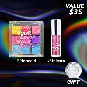 Ourbella Makeup Set Duochrome Eyeshadow palette & Holographic Glitter Lipgloss with gift, Iridescent Shimmer Makeup, Color-Shifting Eyeshadow, Hydrating Glimmer Moisturizing Lipgloss, Makeup Kit for Beginner
