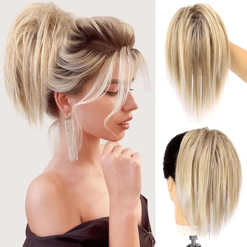 Messy Bun Hair Piece Wavy Curly Chignon Hair Bun for n Extensions Tousled Updo Hair Buns Claw Clip Ponytail Hairpieces Scrunchie with Clip for Daily Use (27/613)