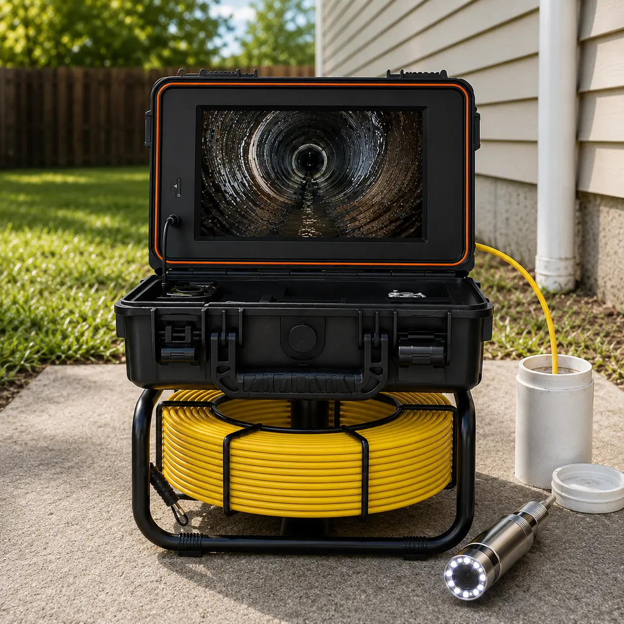 Sewer Camera with 100 ft Cable, 1080P Self-Leveling Camera, 9-Inch IPS Screen, DVR Recording, 32 GB Card, 12 Adjustable LED Lights, IP68 Waterproof Pipe Inspection Camera