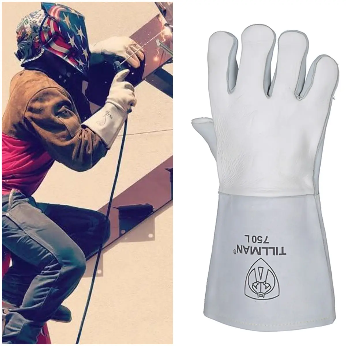 Tillman 750 Long 14" Elkskin Leather Safety Work Gloves - Premium Fully Welted Fingers, Reinforced Thumb, DuPont Kevlar Stitching, 14" Protection for Critical Welding, Downhill Pipeline Welding Tasks (MIG, TIG)