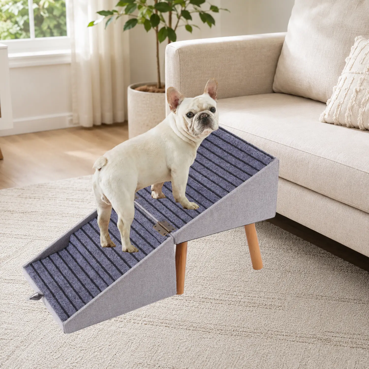 17'' Dog Stairs Ramp for Couch | Ziluce Pet Steps Wooden Ottoman Ramp for Sofa or Short Bed, for Senior,Small, Medium Dogs, Frenchbull, Dachshund, IVDD | 2-in-1 Convertible Home Step Stool with Wood Foot